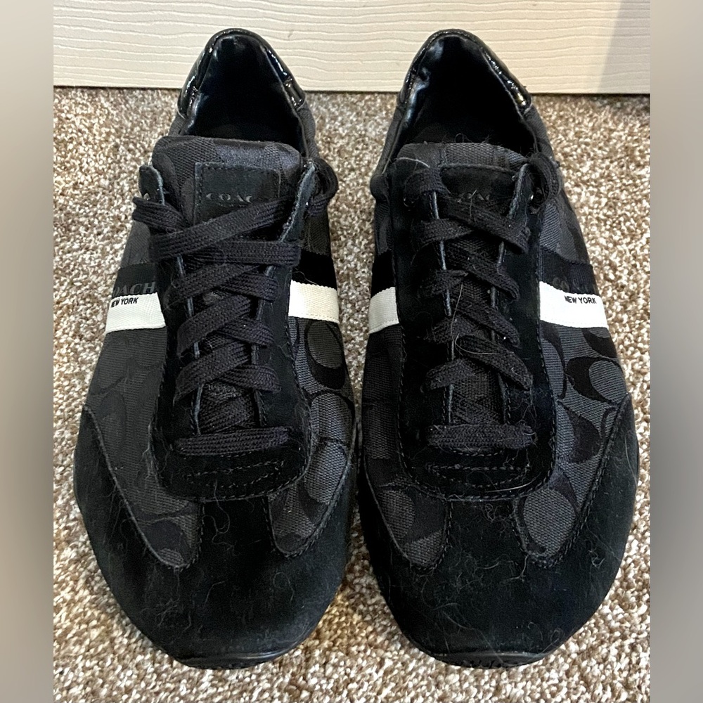 COACH Kourtney Signature Canvas Black Suede Fashion Sneakers - Sz 11B - Picture 1 of 6